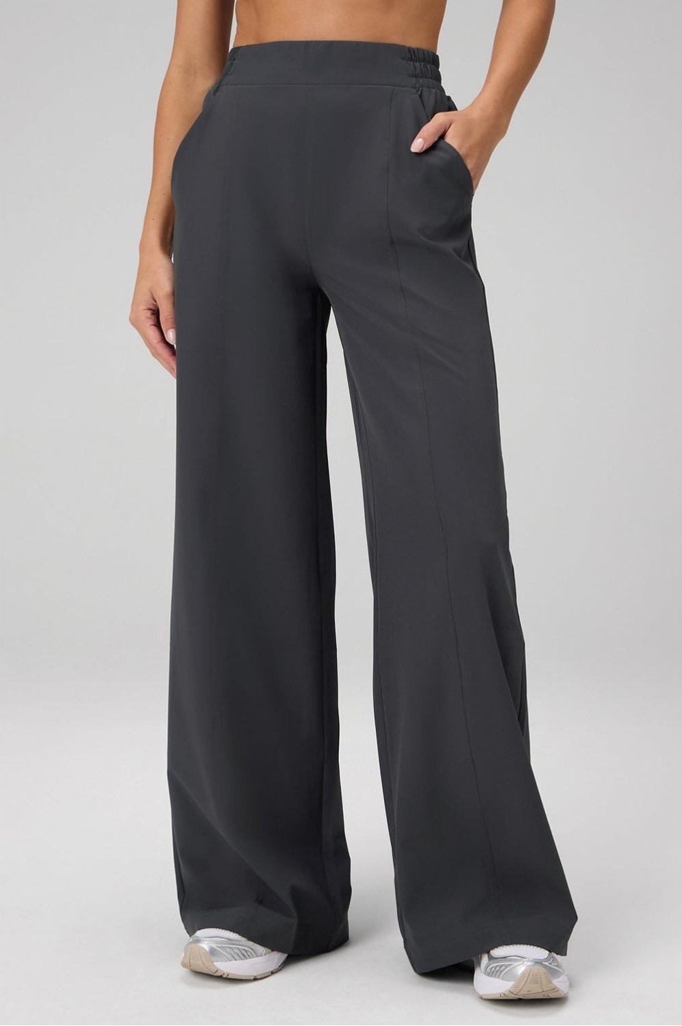 Fabletics Downtown Wide Leg Pant Size M Gray Quiet Luxury Career Travel Workwear